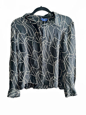 Jasper Conran Abstract Print Cropped Blouse in Black & Gold Sz Large